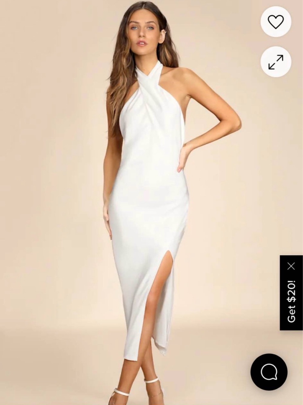 White One-Shoulder Twist Halter Midi Dress with Side Slit